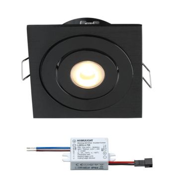 Cree LED inbouwspot Soria zwart in | vierkant | warmwit | 3 watt | dimbaar | kantelbaar