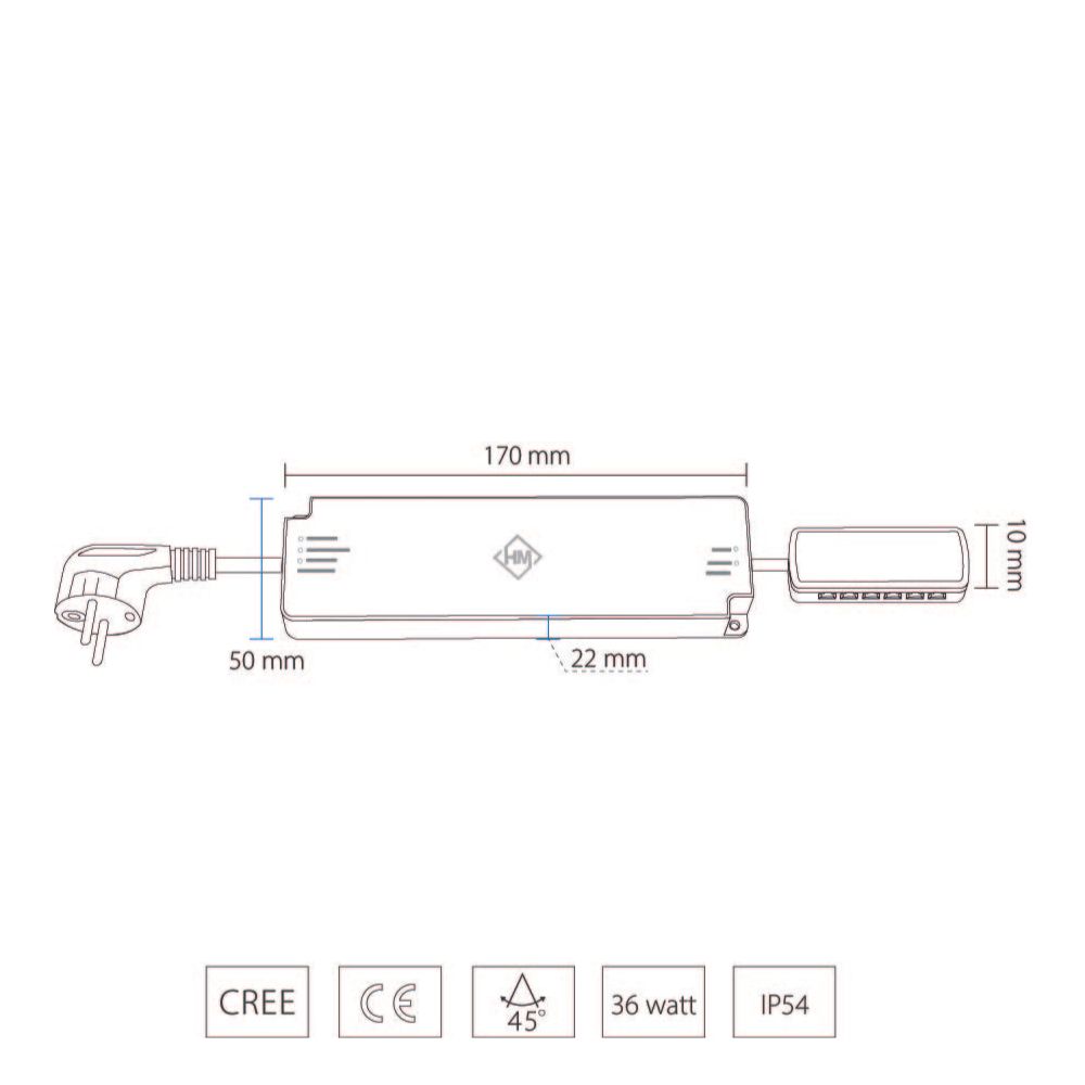 LED transformer | connector 12-hole | parallel | 36-watt